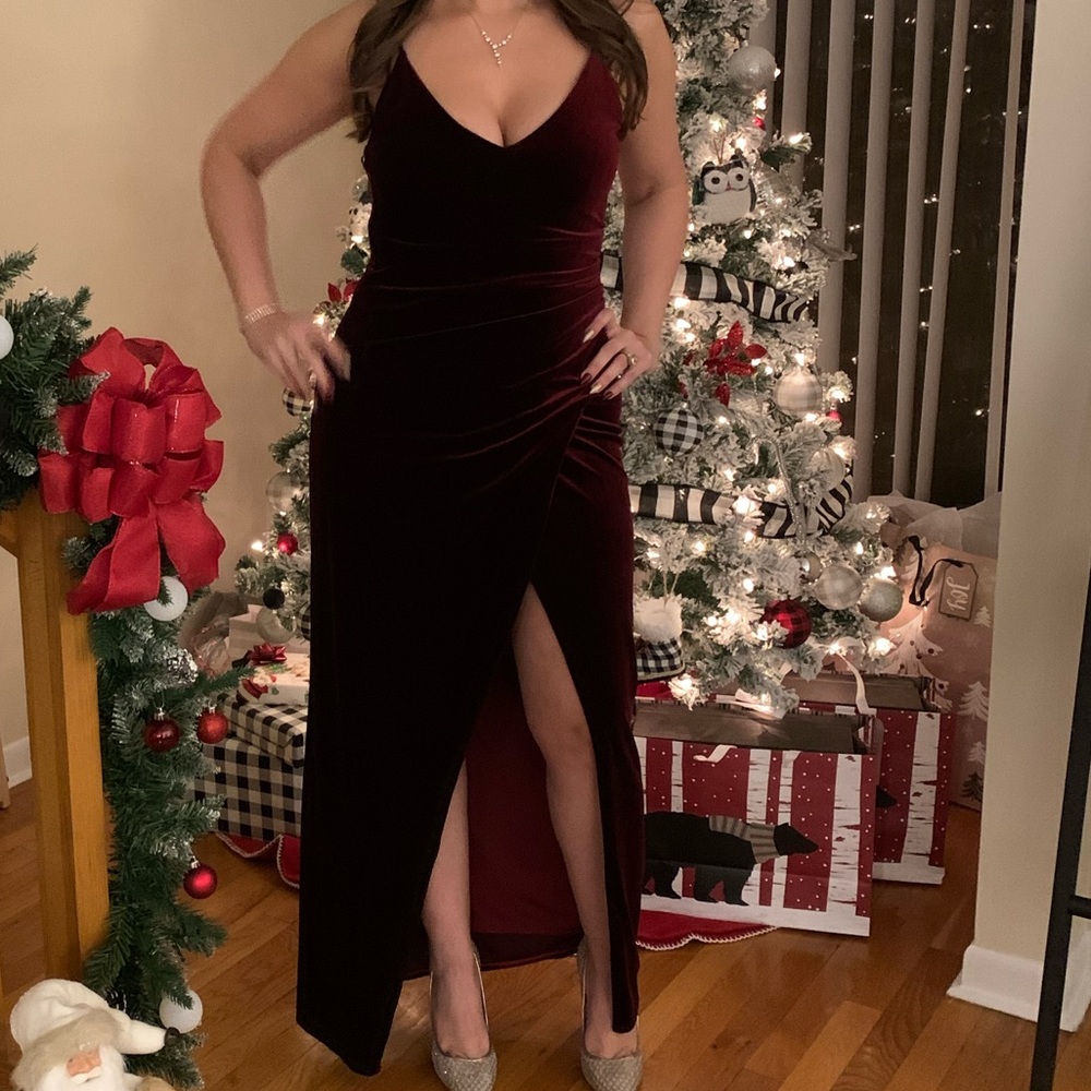 Burgundy velvet dress